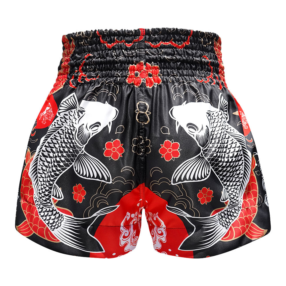 Muay Thai Boxing Shorts Black Japanese Koi Fish