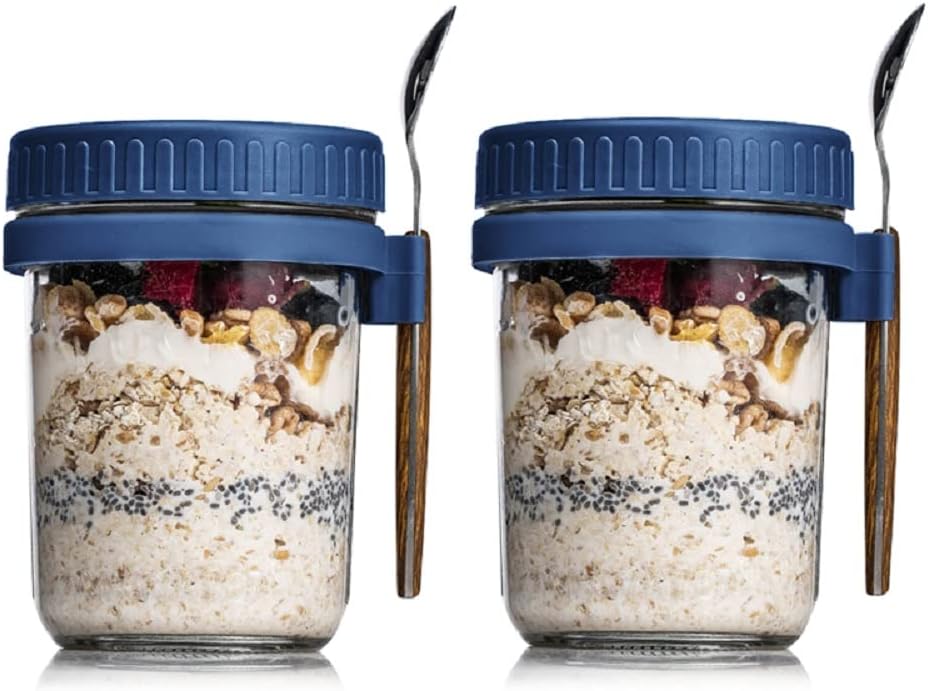 12oz Containers with Lids,Oatmeal Container To Go with Lids and Spoon  Leak-proof Overnight Oats Jars for Breakfast On The Go Cups 