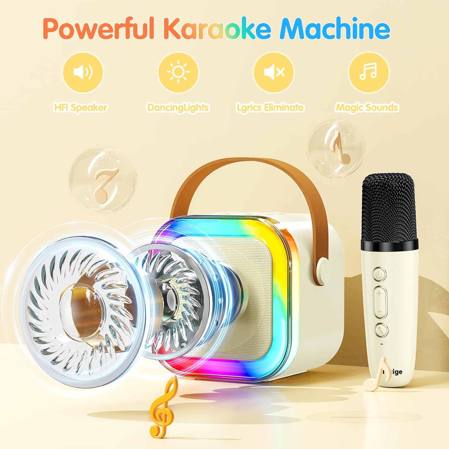 Portable Bluetooth Karaoke Machine with 2 Wireless Microphones & Colorful Lights – Fun for Kids & Adults, Perfect for Birthdays & Children's Day (Assorted Colors)