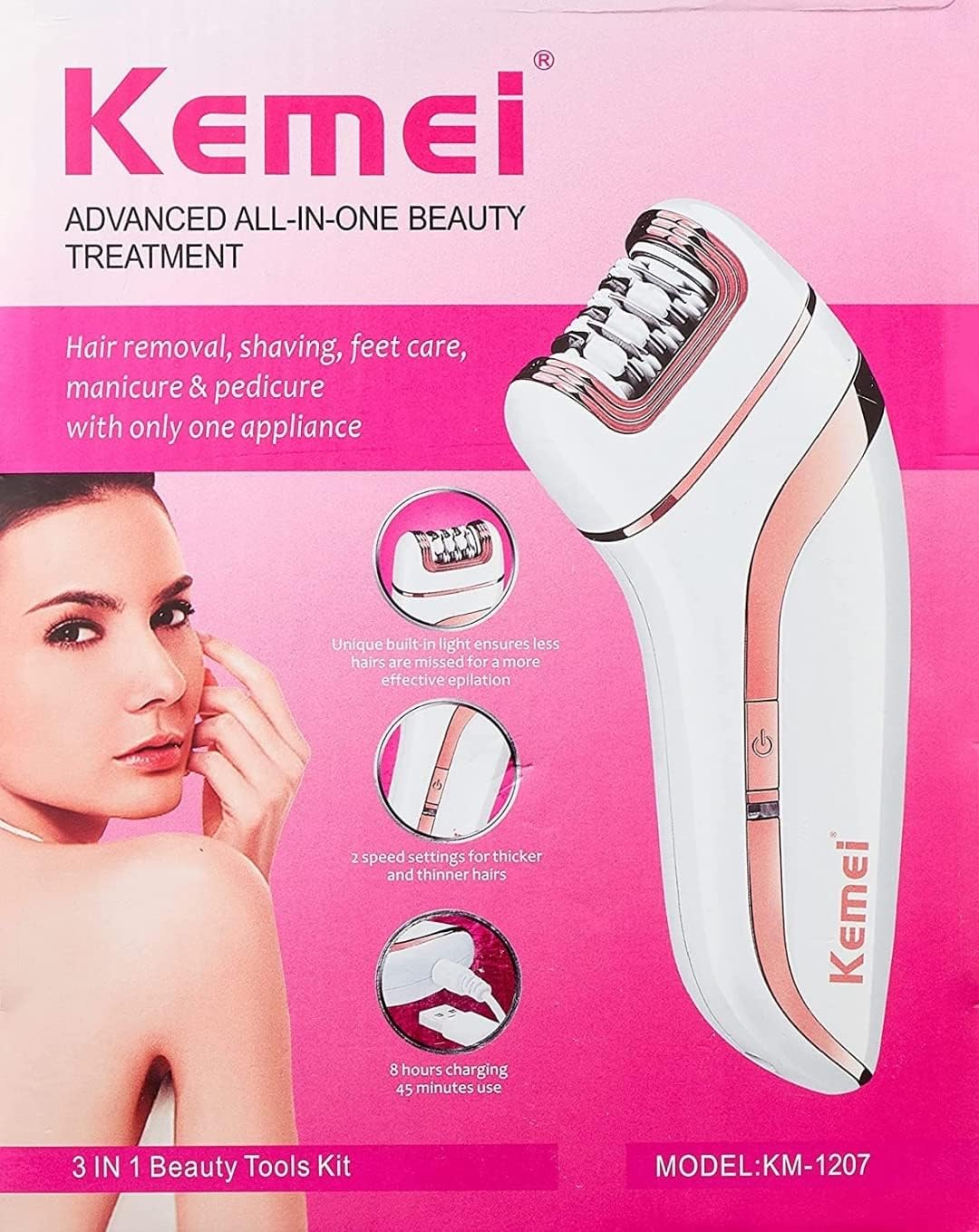 Kemei 1207 Epilator with extra Shaving Head & Scraping