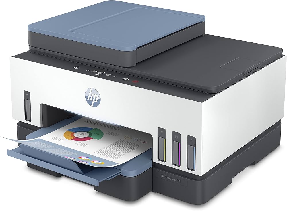 HP Smart Tank 795 All-in-One Ink Tank Printer wireless, Print, Scan, Copy, Fax, Auto Duplex Printing, Document Feeder, Print up to 18000 black or 8000 color pages