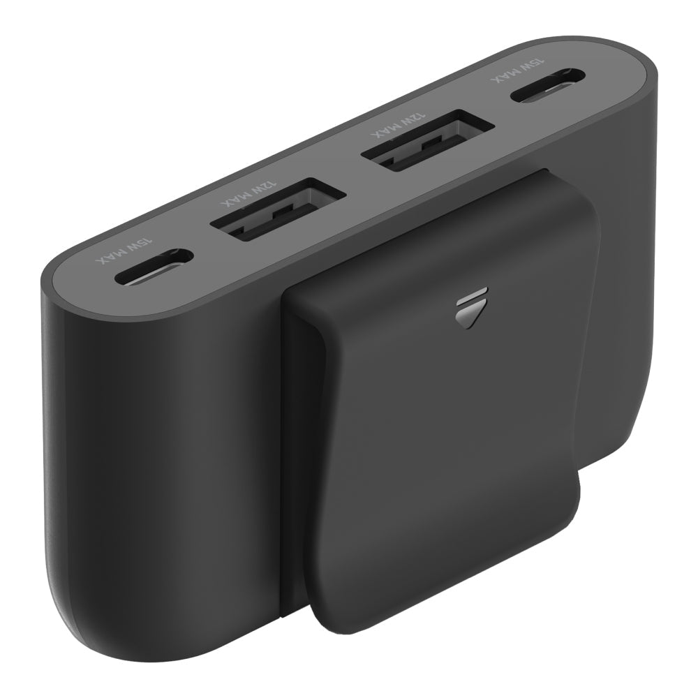 BELKIN BoostCharge 4-Port Charger 30W with Clip - 2x USB-C and 2x USB-A Ports - 2M Cable - Black