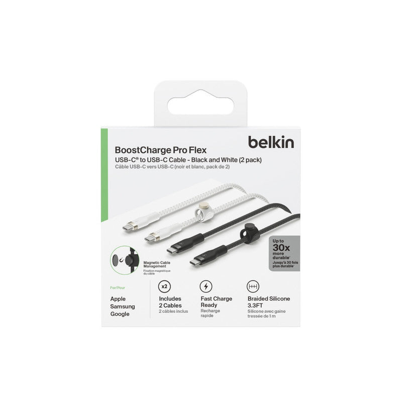 BELKIN Cable - Braided Silicone - C to C - 2.0 - 1M - Black / White - 2pack