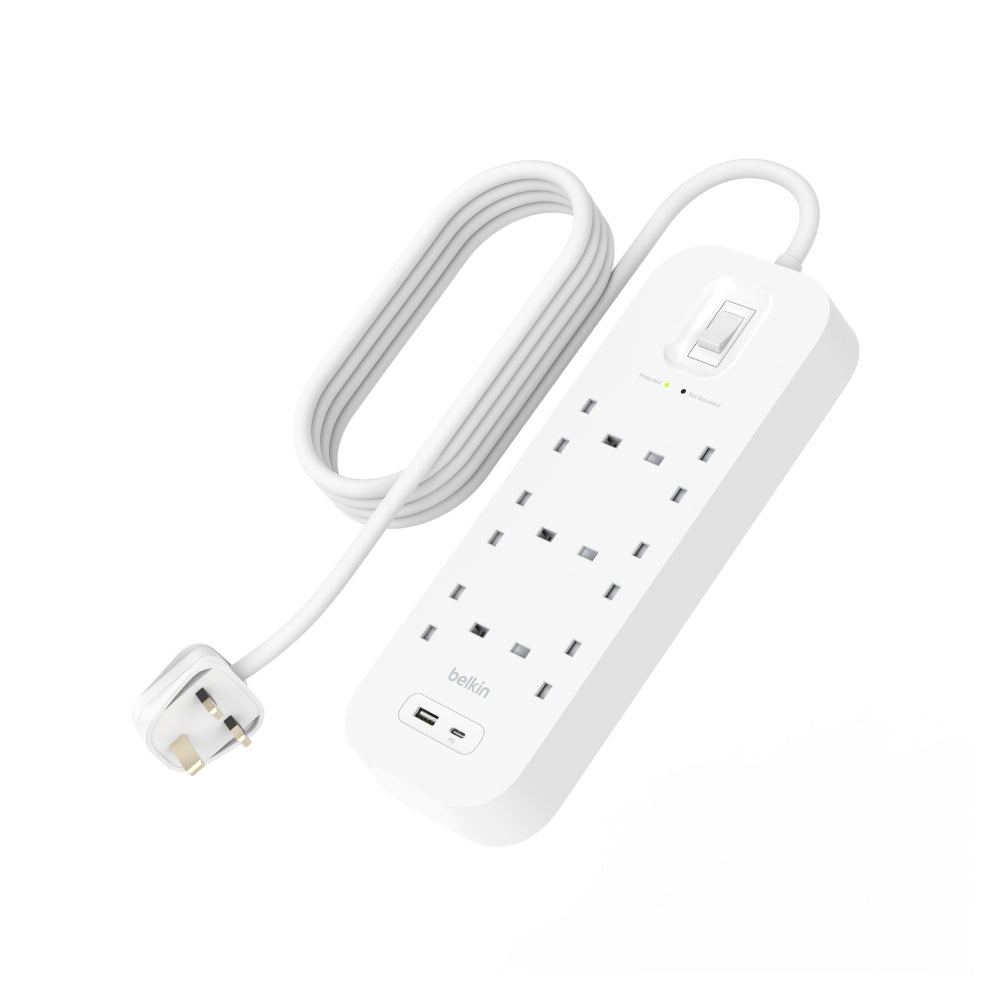 BELKIN Surge Protector 6 outputs - 2 Ports USB-C and USB-A - 2M - White