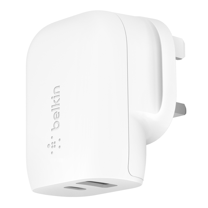 BELKIN BoostCharge Wall Charger 37W USB PD with PPS (25W USB-C 12W USB-A) - UK Plug - White