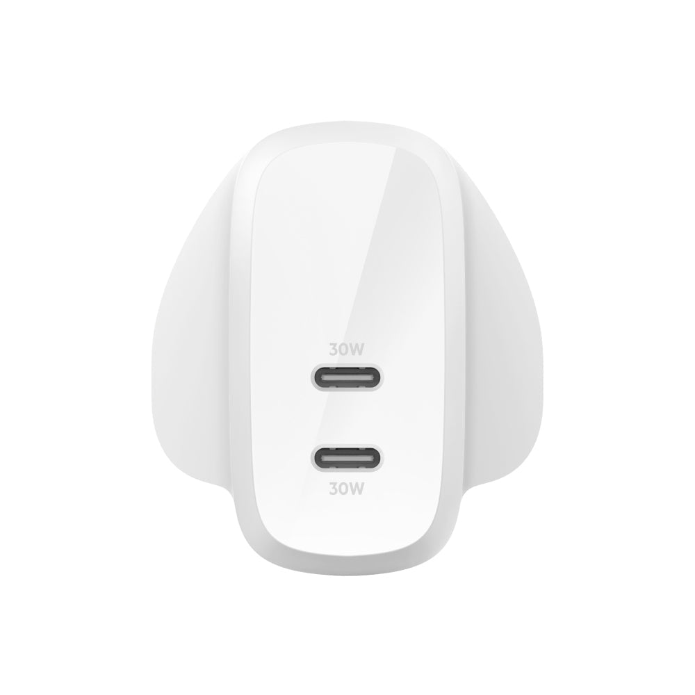 BELKIN BoostCharge 30W Dual USB-C PD Wall Charger w/ PPS - UK 3-Pin Plug - White