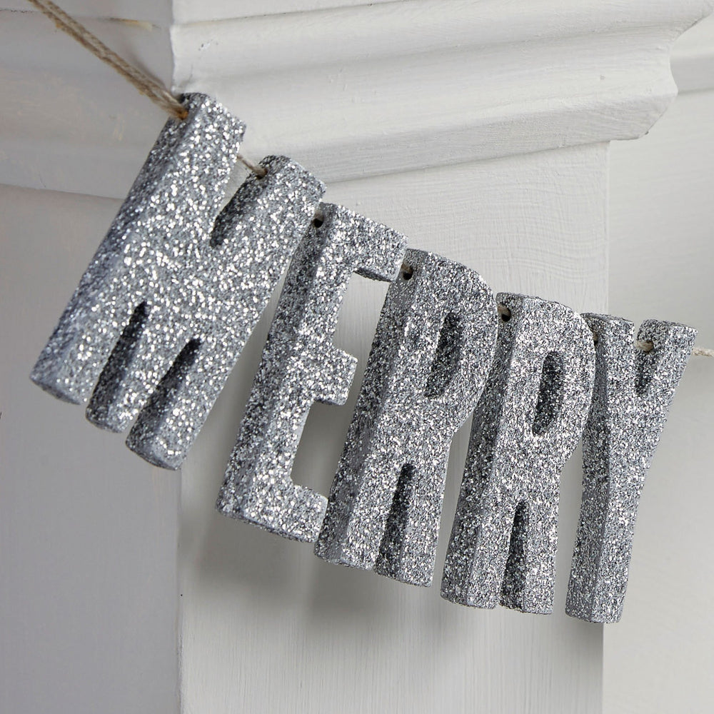 Christmas Metallics - Merry Christmas Wooden Bunting Silver