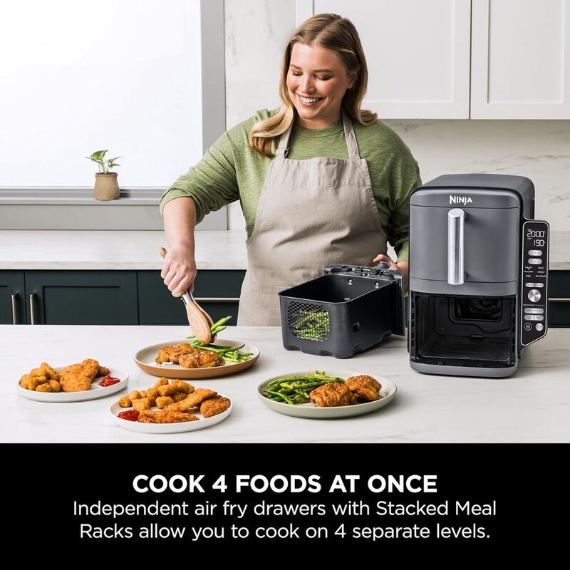 Ninja Double Stack XL Air Fryer SL400ME Vertical Dual Drawer Air Fryer 9.5L Capacity 2470W - Grey