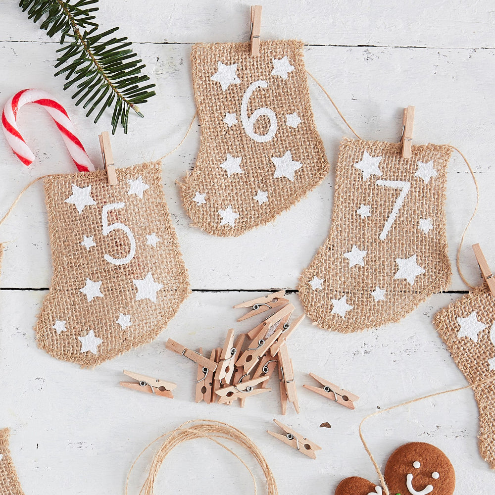 Let It Snow-Advent - Hessian Stockings