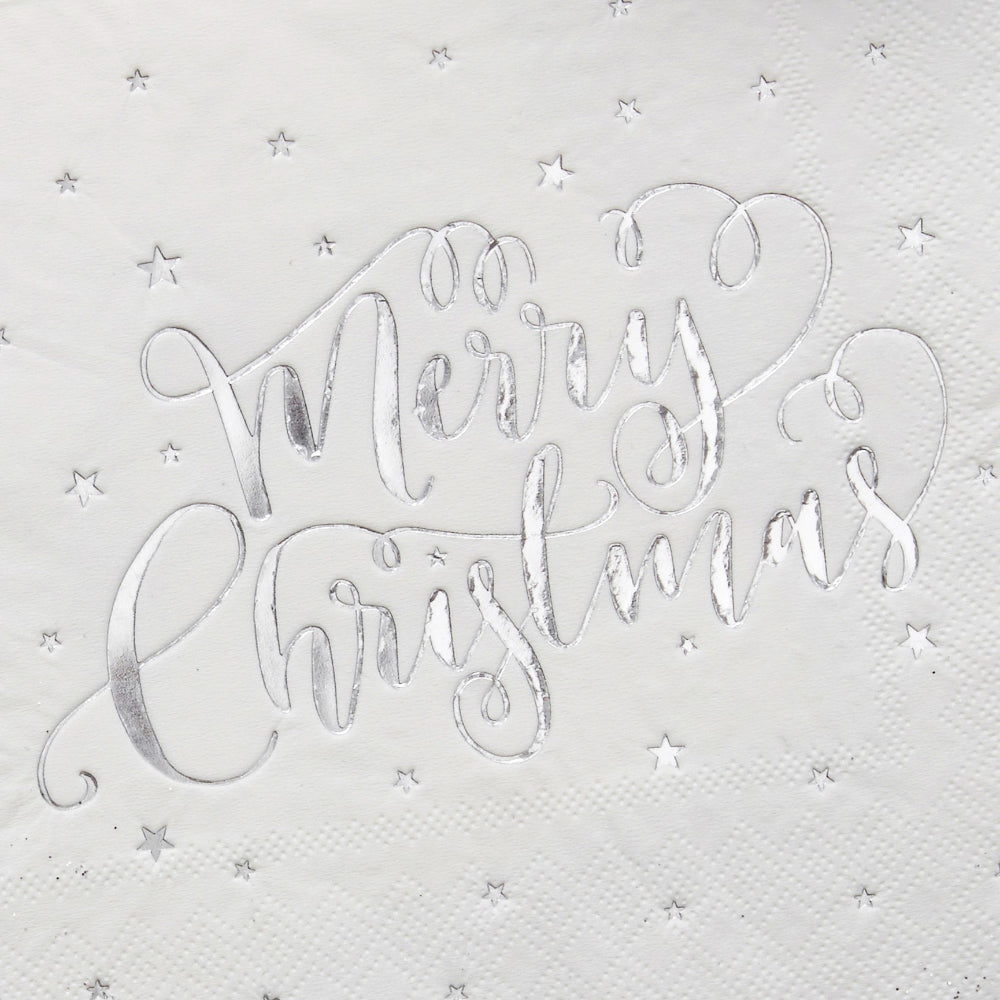 Merry Christmas Foiled Napkins - Silver