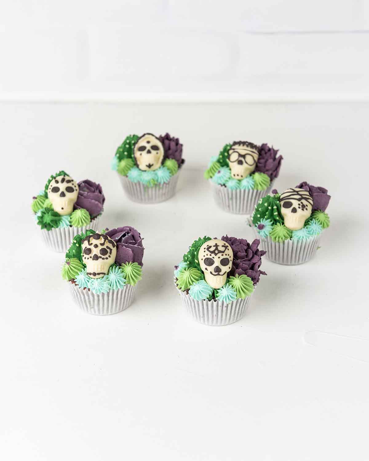 Succulent and Skeleton Cupcakes