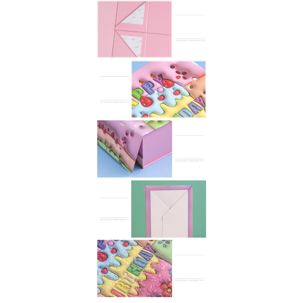 3D Rainbow Cake Happy Birthday Day Packaging Set - Large 34x27x14cm ( with shredded paper, greeting cards, gift box & Gift bag)