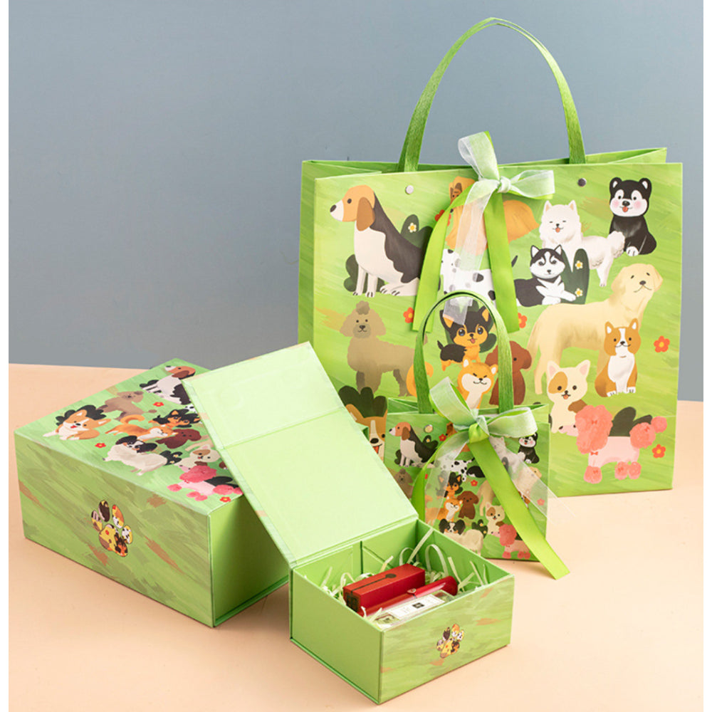 Dog Paradise Packaging Set - Large 34x27x14cm ( with shredded paper, greeting cards, gift box & Gift bag)