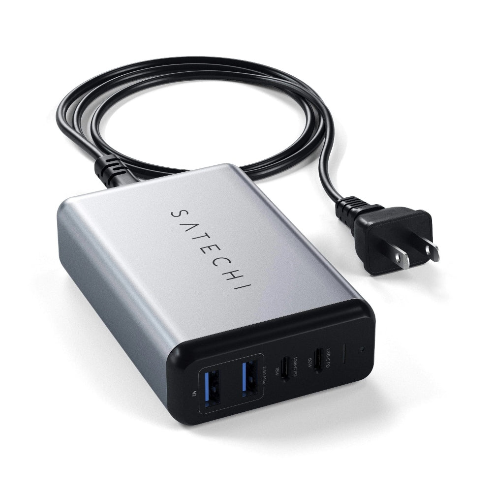 SATECHI 75W PD Dual Port Travel Charger (2x USB-C + 2x USB-A) - Space Gray