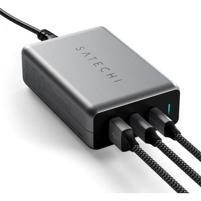 SATECHI USB-C PD Compact GaN Home Charger (100W) 2x USB-C + 1x USB 3.0 Ports - Space Gray