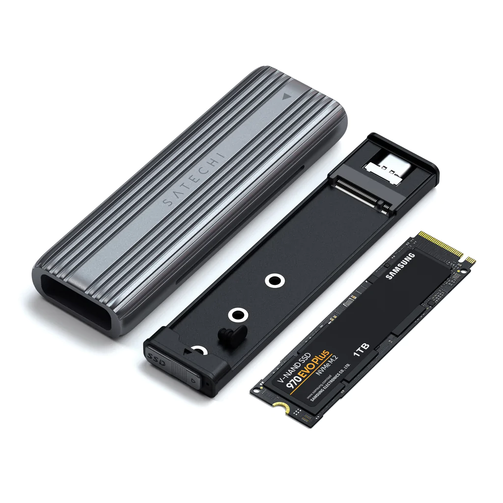 SATECHI USB-C NVME and SATA SSD Enclosure - Tool-free NVMe SSD Adapter - Gray