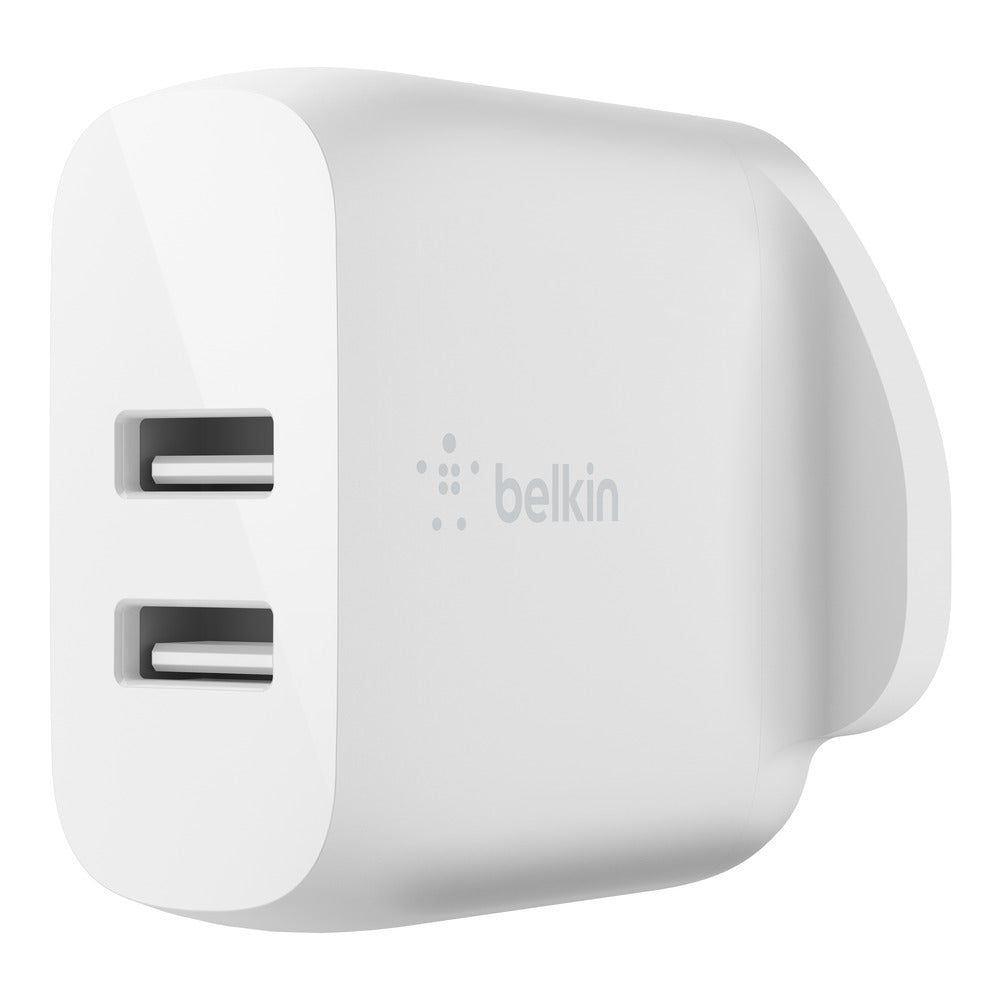 BELKIN BosstCharge Dual USB-A Wall Charger (24W) + Lightning Cable 1M - White