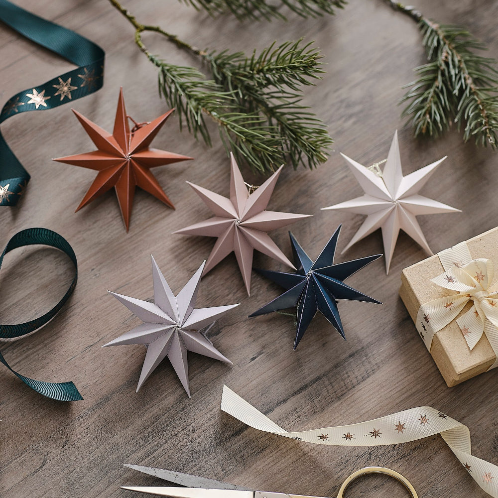 Tree Decorations - 3D Paper Stars 5 Pack