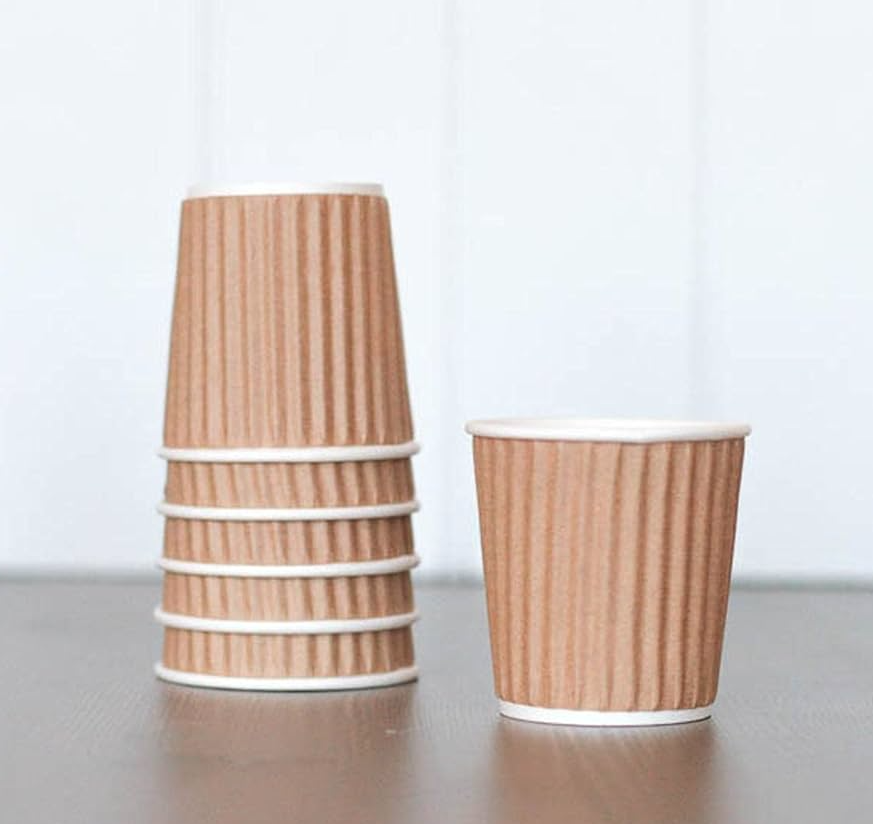 Green Ard Eco Friendly Disposable Drinkware Brown Ripple Wall Hot and Cold Paper Coffee Cup (without lid), 500 pieces