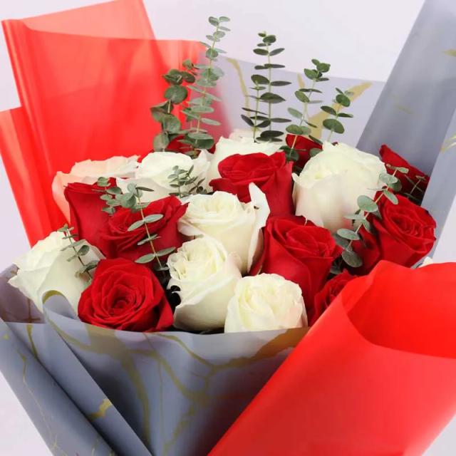 Beauty in Red and White 21 Roses Bouquet