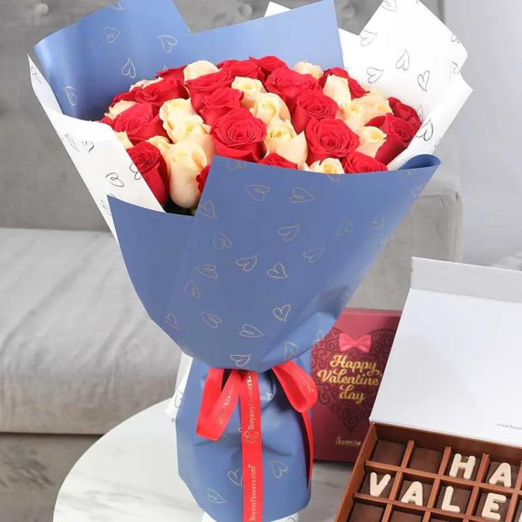 Peach Cherry Bouquet and Happy Valentines Day Chocolates By Sweecho