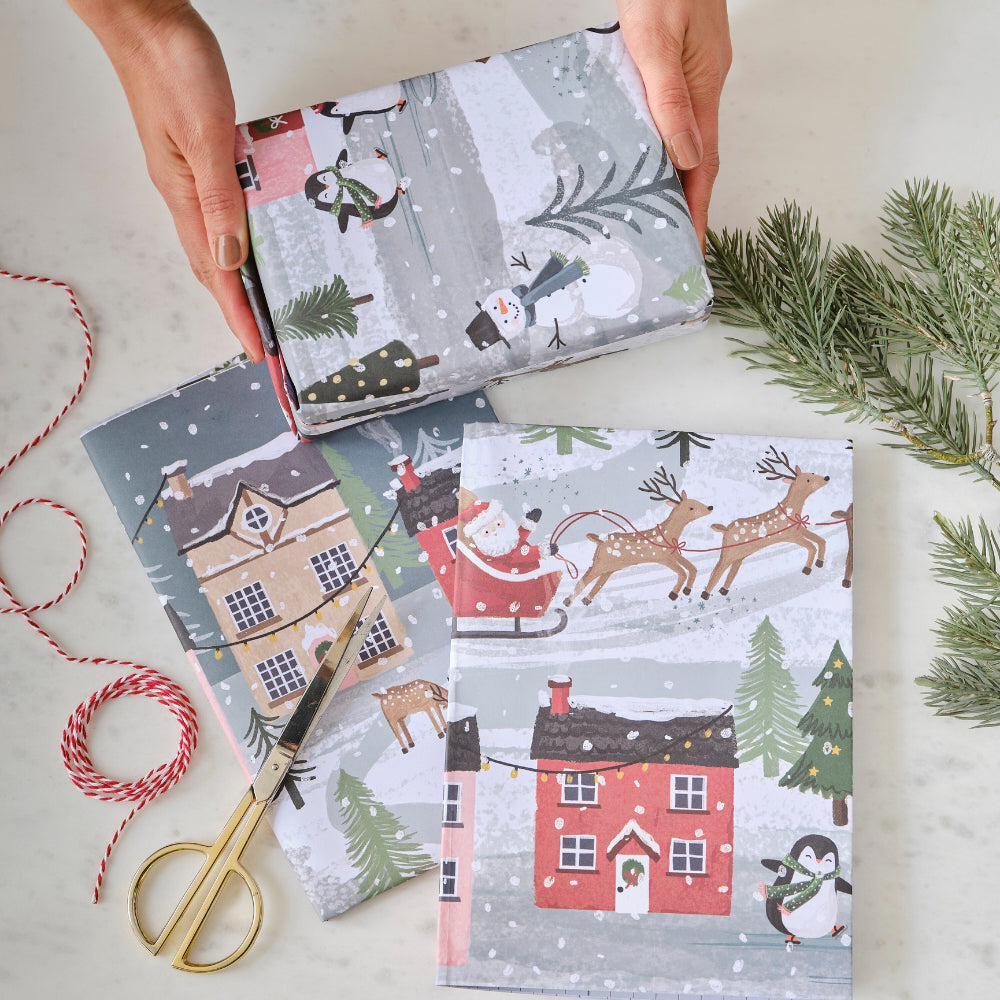 Christmas Scene Wrapping Paper with Tags