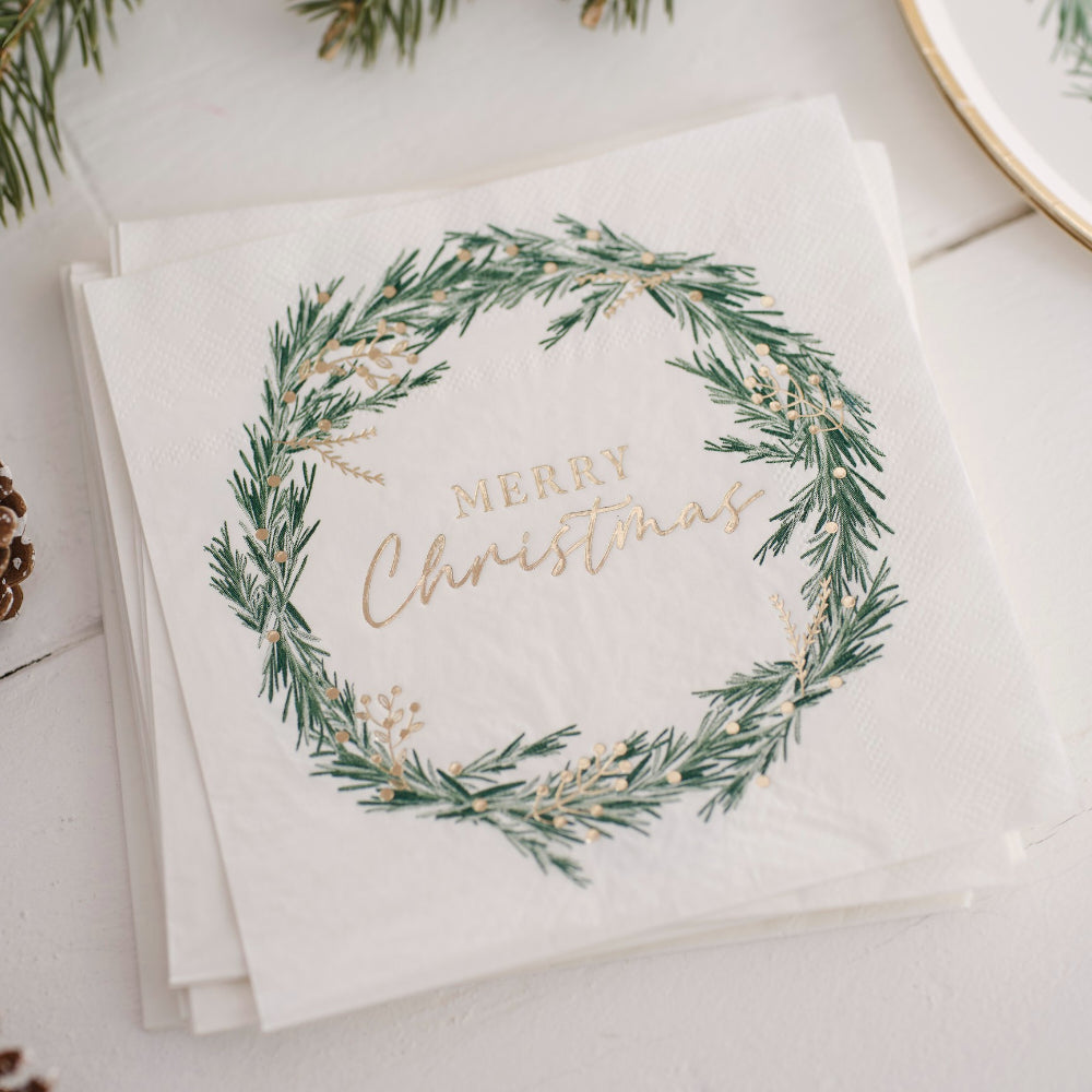 Merry Christmas Wreath Paper Napkin