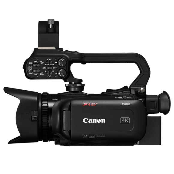 Canon XA65 Pro Camcorder 1/2.3” 4K UHD CMOS Sensor, 20x Optical Zoom, 800x Digital Zoom, Image Stabilization, 3G-SDI, HDMI, USB Live Streaming, Time Stamp On-Screen Display Recording, XLR Audio Inputs