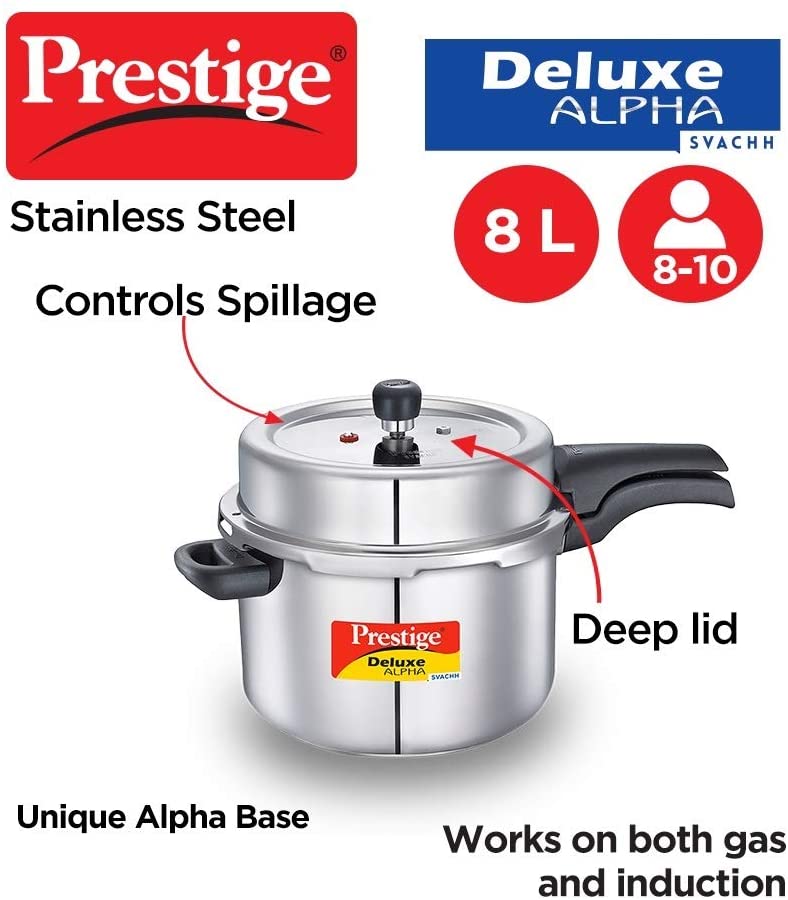 Prestige Popular Induction Base Stainless Steel Outer Lid Pressure Cooker,  5 Liters, Silver - Send Indian Sweets to USA Online