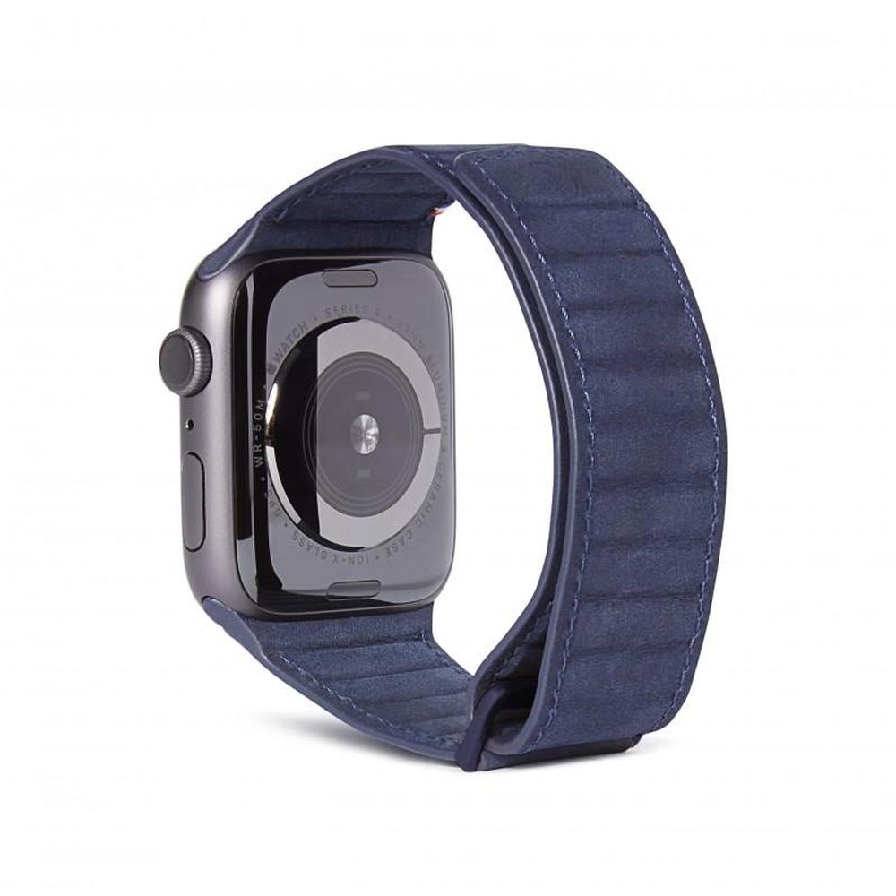 Decoded - 42-44mm Leather Magnetic Traction Strap for Apple Watch Series 5, 4, 3, 2, and 1 - Blue